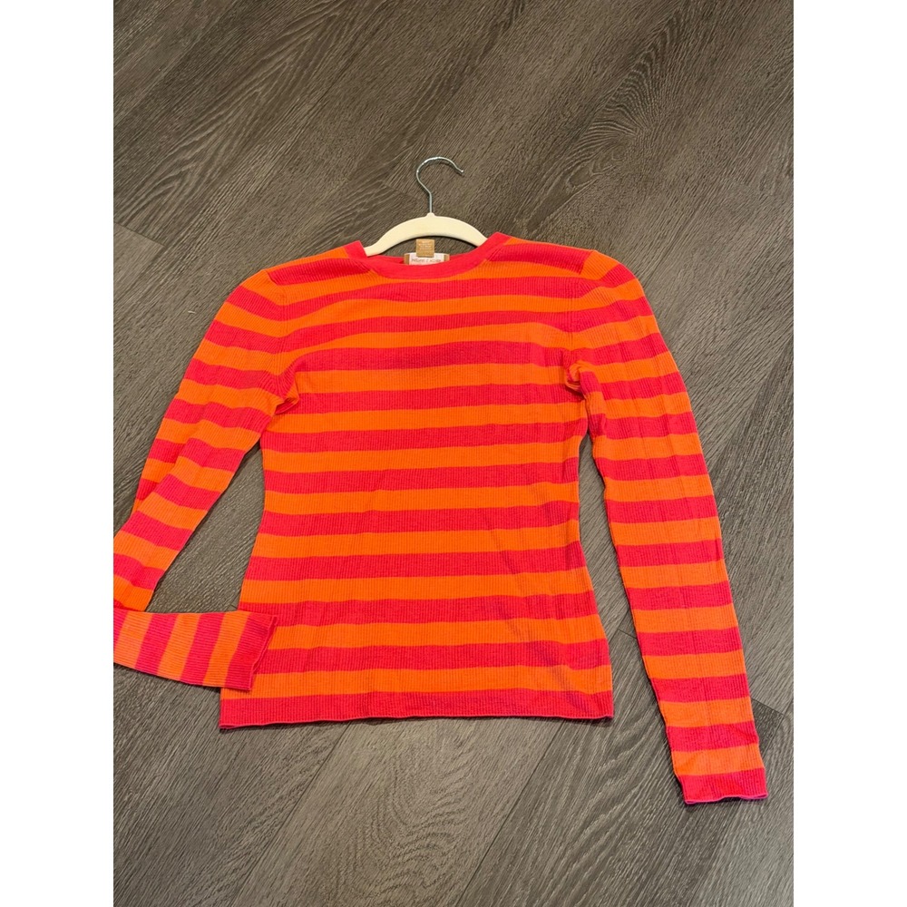 Michael Kors Collection Sweater Women S Orange Striped Cashmere EUC Luxury Knit